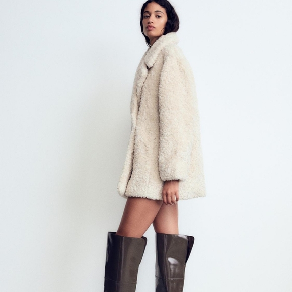 ZARA Women's Oversized Faux Fur Coat (Oyster-white, US M/EUR M) - Picture 4 of 11